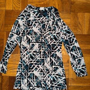 Alfani Abstract Brushstroke Blouse - Black, White & Teal
